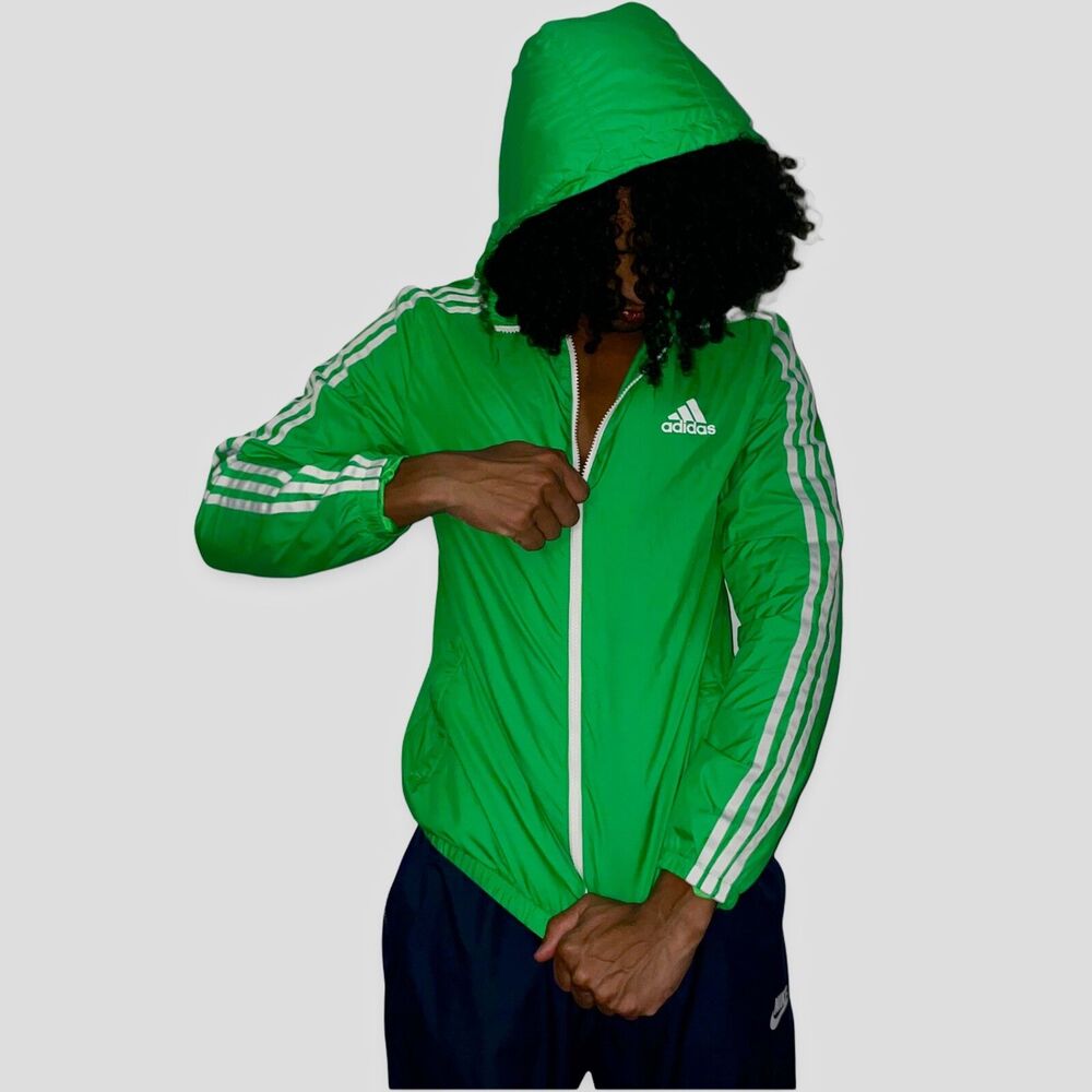 Adidas Vintage Super Rare Nylon Glanz Shiny Jacket Anorak Lime Green M - Picture 2 of 8